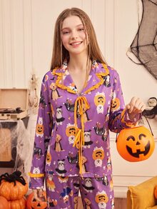 Provexi Provexi Women's Cartoon Print Long Sleeve Top And Pants Casual Daily Home Pajama Set - Multicolor - View 4