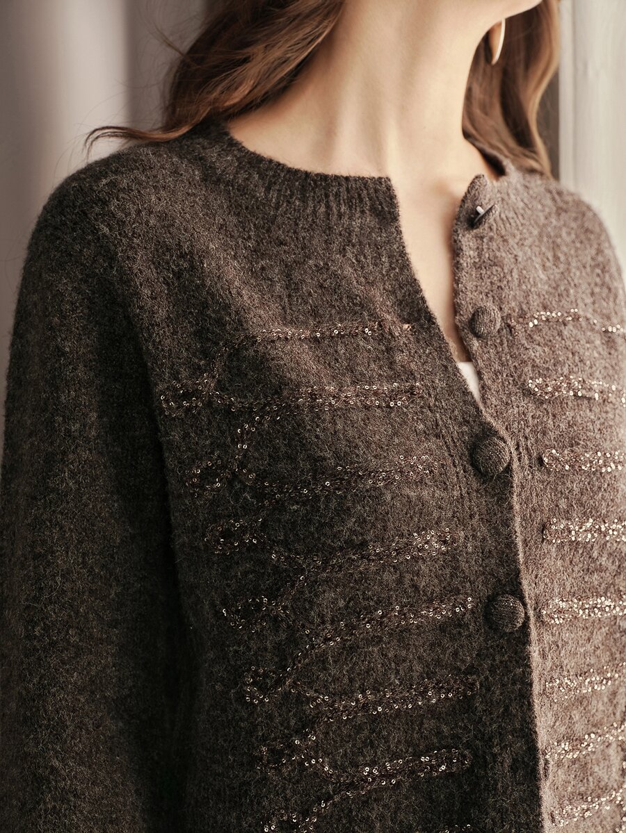 Anewsta Women's Solid Color Casual Versatile Daily Outing Cardigan - Coffee Brown - View 1