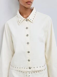 Maija Women's Long Sleeve Single-Breasted Jacket And Skirt Casual Denim Set - White - View 5