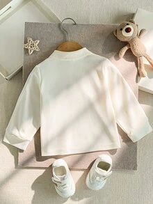 SHEIN Spring/Autumn Baby Boy Casual Minimalist Solid Color Long Sleeve Button Collar Polo Shirt - Apricot - View 2