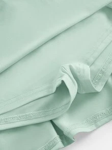 SHEIN 兒童青少年女孩秋冬時尚休閒純色藍色長袖立領拉鍊上衣背心迷你裙褲 3件套 開學季 - 綠色 - 查看 5