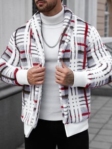 Manfinity Homme 男士條紋長袖開襟抓絨夾克 - 灰色 - 查看 5