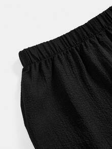 SHEIN 青少年女孩睡衣套裝 2 件組，秋冬款極簡純黑色基礎款，翻領鈕扣開襟長袖長褲，舒適休閒梭織睡衣 - 黑色 - 查看 8