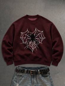 StoneGrade Men's Spider Pattern Casual Daily Long Sleeve Sweatshirt - Burgundy - View 1