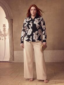 MOTF PREMIUM PLUS SIZE WOMEN'S FLORAL PRINT LONG SLEEVE BLOUSE - Black - View 5