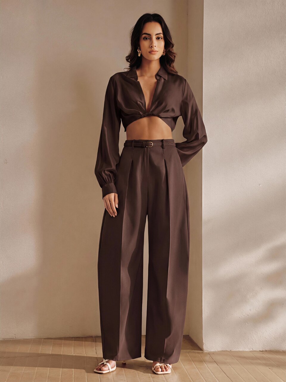 Anewsta Women's Summer Pleated High Waist Pocket Suit Pants Elegant Business Casual Commute Loose Wide Leg Pants
