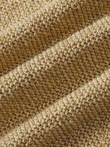 SHEIN Champagne Gold Glitter V-Neck Long Sleeve Knit Sweater For Women - Khaki - View 8