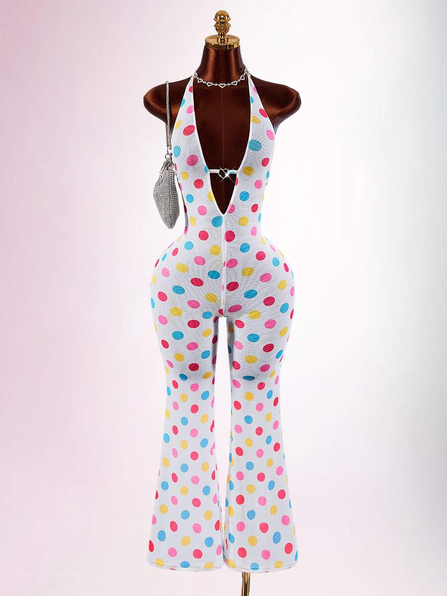 Amplova Women's Polka Dot Jumpsuit Y2K Sexy Suitable For Party - White - View 1