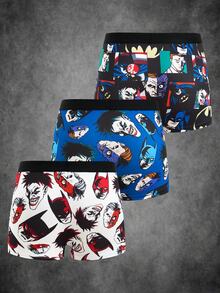BATMAN X SHEIN 3 piezas/Paquete Calzoncillos tipo bóxer para hombre con estampado de payaso de dibujos animados - Multicolor - Ver 2