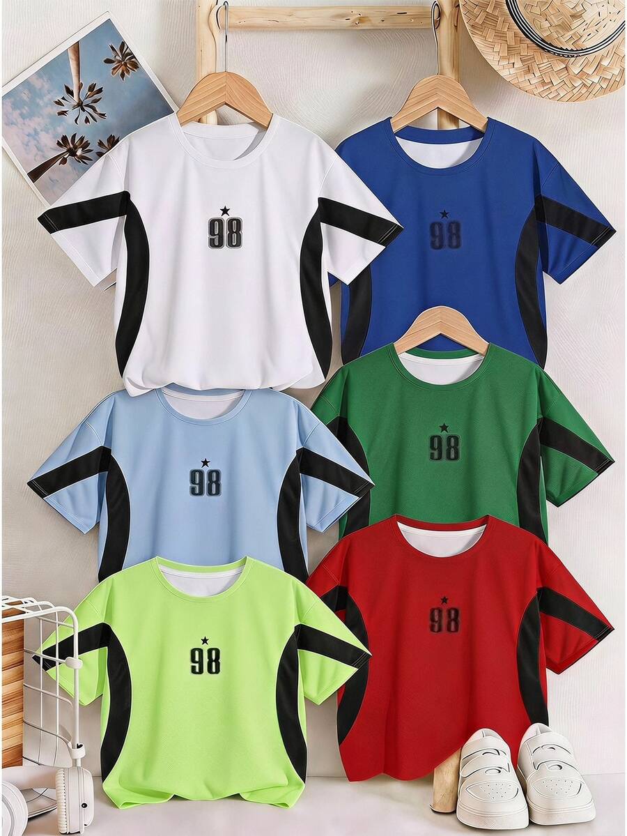 Tween Boy Casual Comfortable Fashion Minimalist Crew Neck Short Sleeve T-Shirt 3-Piece Set - Multicolor - View 1