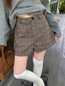 DAZY Women's Houndstooth Pocket Casual Loose Shorts Fall - Khaki - View 5
