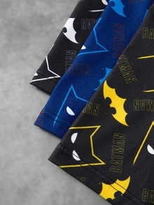 BATMAN X SHEIN 3pcs Tween Boy Cartoon Print Boxer Briefs, 4-Needle 6-Thread Seamless Craft - Black - View 5
