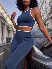 Rovax Setelan Olahraga Wanita: Tank Top Pendek dan Legging - Navy Blue - View 3