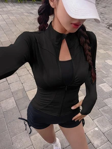 DAZY 青少年女孩秋季服飾 修身夾克底層休閒款 - 黑色 - 查看 2