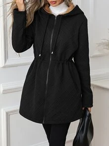 SHEIN Clasi Women's Solid Color Thermal Lined Casual Versatile Daily Wear Long Sleeve Jacket - Black - View 7