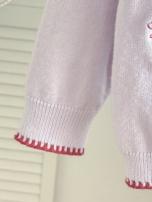 女童可愛彼得潘領針織開襟毛衣外套，長袖，櫻桃刺繡 - 淡紫色 - 查看 3