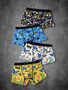 BATMAN X SHEIN 4pcs DC Joker Cartoon Tween Boy Boxer Briefs, 4-Needle 6-Thread Seamless Craftsmanship - Multicolor - View 3