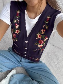 Rivivi Sweet Casual Versatile Embroidered Vest - Multicolor - View 3