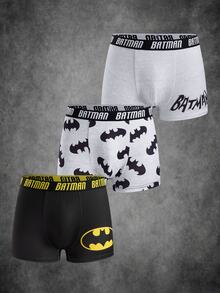 BATMAN X SHEIN Men's Letter Waistband Casual Comfortable Boxer Briefs - Black - View 1