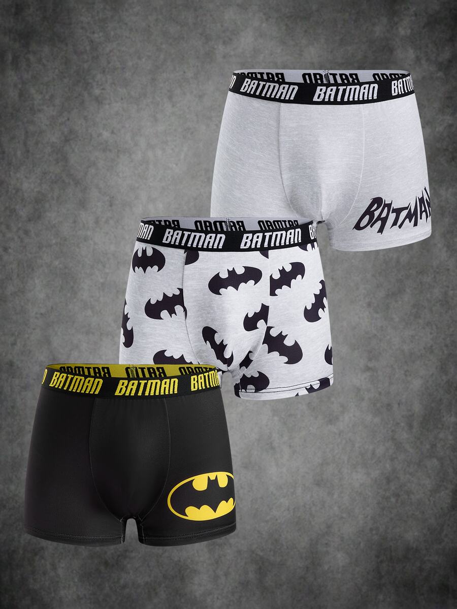 BATMAN X SHEIN Men's Letter Waistband Casual Comfortable Boxer Briefs - Black - View 1