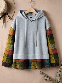 Rusticease Sweatshirt Kasual 2 in 1 Ukuran Besar dengan Hoodie Tali Serut, Lengan Panjang dan Blok Warna untuk Musim Gugur & Dingin 2026 - MultiWarna - View 7