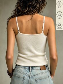 SHEIN Thermal Lined Thick Strap Camisole Tank Top Women Autumn Winter Fuzzy Slim Fit Cropped Inner Layer Base Top - Apricot - View 2
