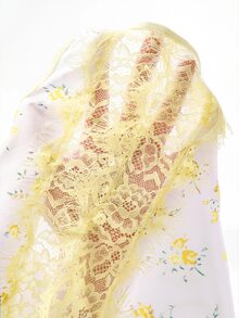 Elorette Série de Casamento de Outono Chique Francês Renda Floral Branca Verão Férias 1 Peça Romântico Minimalista Elegante Renda Cetim Camisola Feminina - Amarelo - Visão 7
