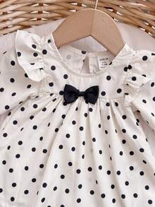 SHEIN Kids Kids Newborn Girl Polka Dot Kids Ruffle Bow Long Sleeve Dress - White - View 5