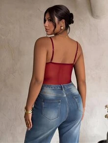Firerie Plus Size Sexy Lace Boning Slim Fit Bodysuit For Hot Girls - Burgundy - View 2