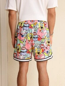 SpongeBob SquarePants | SHEIN Men's Summer Casual Cartoon Print Shorts - White - View 2