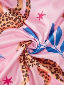 Chillnights Set Piyama Atasan dan Celana Kancing Tunggal Motif Leopard untuk Wanita Ukuran Besar - Berwarna merah muda - View 9