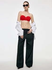 SHEIN 亮紅色鋼圈模杯聚攏托高巴肯內式內衣，高支撐防滑無肩帶隱形舒適女款胸罩 - 紅色 - 查看 5
