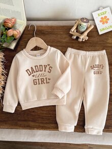 Toddler Girl 2 Pieces Set, Dad's Little Girl Letter Print Sports Shirt And Sports Pants, Soft And Com - Multicolor - View 1