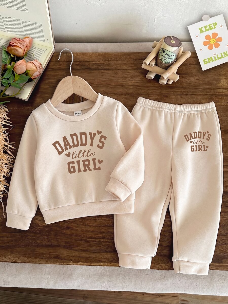 Toddler Girl 2 Pieces Set, Dad's Little Girl Letter Print Sports Shirt And Sports Pants, Soft And Com - Multicolor - View 1
