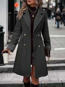 Struktiv Autumn/Winter Fashion Versatile Double-Breasted Overcoat - Grey - View 3