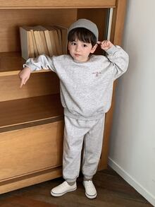 Dazy Kids Young Boy Gray Floral Embroidered Sweatshirt & Sweatpants Set Fall - Light Grey - View 4