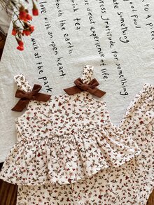 SHEIN 女童圓點編織細肩帶上衣與長褲兩件套 - 紅色 - 查看 5
