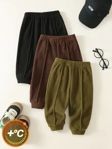 SHEIN 男女嬰兒/幼兒 3件組 秋冬保暖內裡加厚多功能可愛極地絨長褲 運動褲 多件裝 嬰兒冬季下身褲 - 彩色 - 查看 3