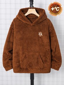 SHEIN 青少年男孩冬季舒適口袋長袖運動衫 - 棕色 - 查看 6