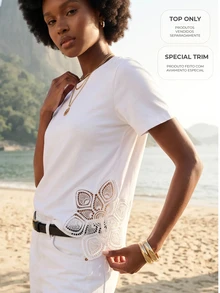 CAJUNI Women's Lace Casual Versatile Daily Short Sleeve T-Shirt - White - View 8