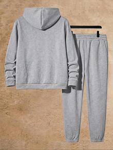 Manfinity BRENVOR Men's Casual Versatile Hoodie & Sweatpants Set - Grey - View 5