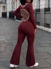 Rovax Women's Colorblock Backless Casual Daily Outdoor Sports Jumpsuit - Burgundy - View 5