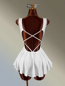 Amplova Women's Solid Color Pleated Casual Daily Travel Sports Dress - White - View 2