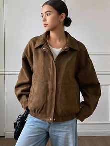 DAZY 青少年女孩秋季服飾 修身夾克休閒秋季外套 - 棕色 - 查看 7