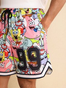 SpongeBob SquarePants | SHEIN Men's Summer Casual Cartoon Print Shorts - White - View 4