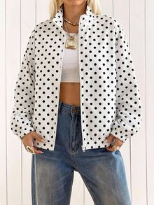 SHEIN EZwear 女款休閒拉鍊輕量夾克，波點夾克，秋冬服飾 - 彩色 - 查看 4