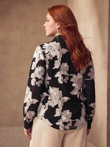 MOTF PREMIUM PLUS SIZE WOMEN'S FLORAL PRINT LONG SLEEVE BLOUSE - Black - View 7