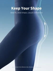 Shapeblank 大尺碼女款彈性腰拼接格紋網紗七分緊身褲 - 黑色 - 查看 10