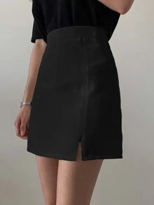 DAZY Women's Casual Versatile Solid Color High Waist Skirt - Black - View 5