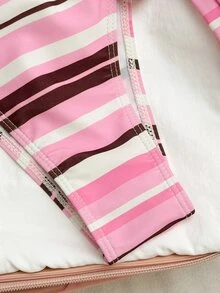 Swim Vcay مجموعة ملابس سباحة نسائية من قطعتين بتصميم مثلث مخطط مع حمالة رقبة وزينة معدنية - متعدد الألوان - مشاهدة 5
